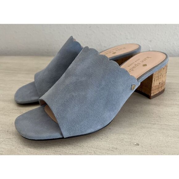 Kate Spade Blythe Mule Sandals Sz 6.5 Blue Suede Designer Minimalist Resort Chic - Picture 8 of 16